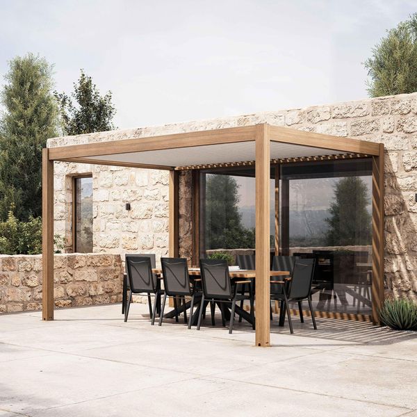 Pergola Bioclimatica Autoportante E Motorizzata 3X4M, Legno Bianco - Oviala Kavala-image