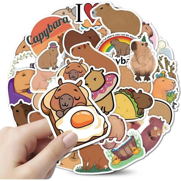 Edibazzar | Adesivi Fai Da Te 50 Pezzi Capibara Colorati Motivanti Per Bambini-image
