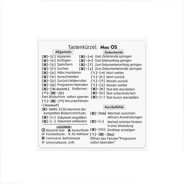 Inf Adesivi Scorciatoie Tastiera Tedesca Per Mac Os/Windows/Excel-image