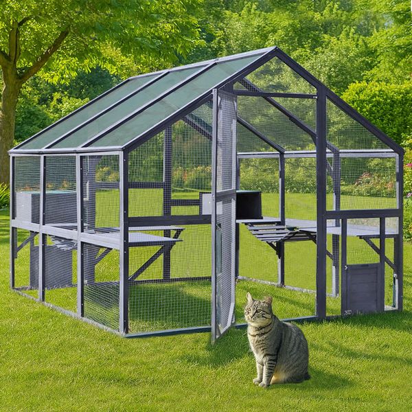 Recinto Per Gatti Da Esterno Wiltec 280 X 187 X 187 Cm, Recinto Per Gatti Da Esterno In Legno, Recinto Da Esterno A Più Livelli, Recinto Per Gatti Per Giardino, Balcone-image