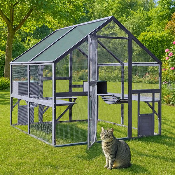 Recinto Per Gatti Da Esterno Wiltec 140 X 187 X 187 Cm, Recinto Per Gatti Da Esterno In Legno, Recinto Da Esterno A Diversi Livelli, Recinto Per Gatti Per Giardino, Balcone-image