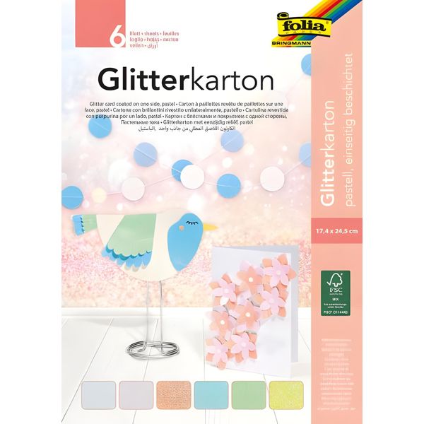 Folia 85239 Folia Glitterkarton-Block "Pastell"", 170 X 245 Mm, 300 G/Qm"-image