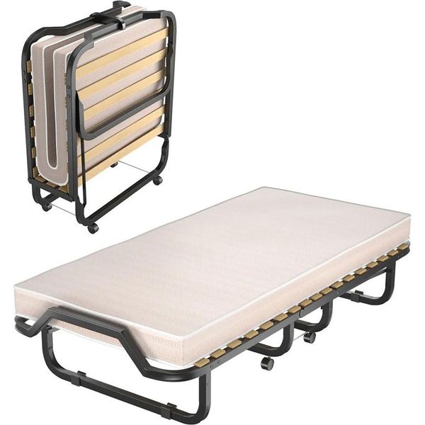 Costway 90X200Cm Letto Per Ospiti Pieghevole Con Materasso Fino A 120Kg, Su Ruote-image