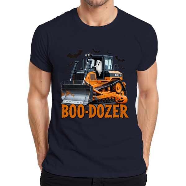 Boo Dozer Halloween Bulldozer Fantasma Zucca Spaventosa Costruzione Maglietta Da Uomo Divertente, Navy, 3XL-image