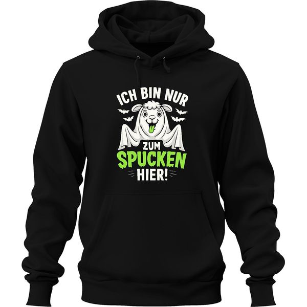 I'm Only Here To Spit Halloween Llama Saying Dolcetto O Scherzetto Felpa Con Cappuccio Unisex, Nero, S-image
