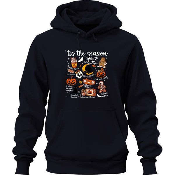 Questa è La Stagione Halloween Zucca Spaventosa Strega Dolcetto O Scherzetto Felpa Con Cappuccio Unisex, Navy, L-image