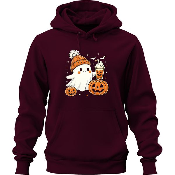 Fantasma Carino Con Zucca Latte Halloween Zucca Beanie Carino Unisex Felpa Con Cappuccio, Borgogna, S-image