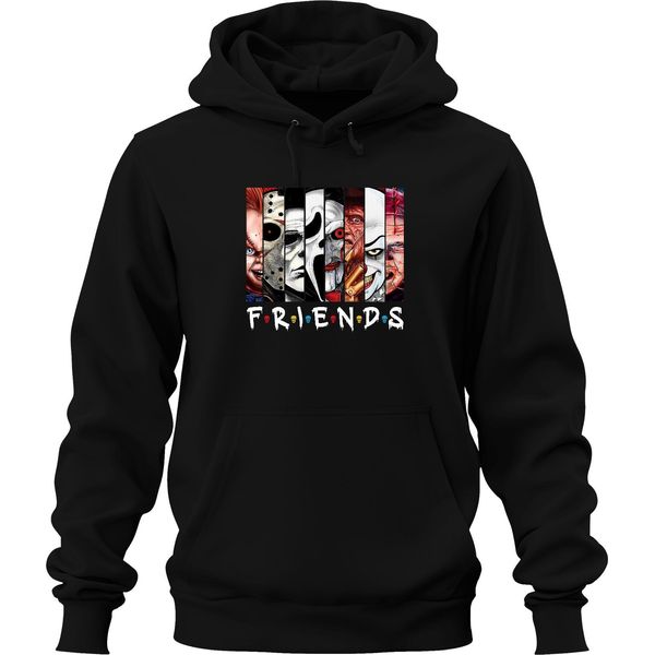 Friends Horror Icons Jason Michael Pennywise Freddy Chucky Cult Felpa Con Cappuccio Unisex, Nero, S-image