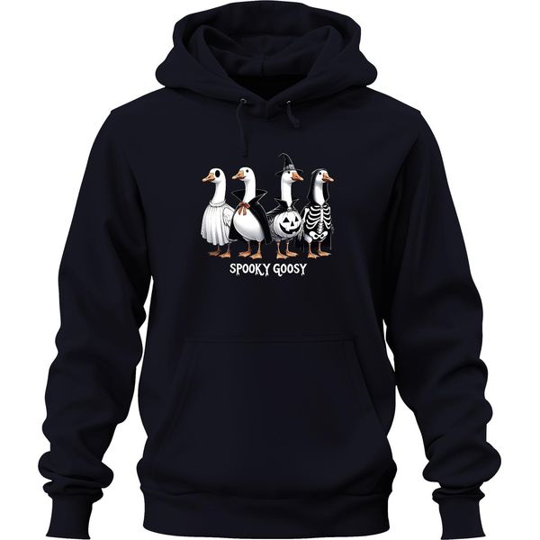 Spooky Goosy Halloween Geese Funny Scary Pumpkin Goose Witch Felpa Con Cappuccio Unisex, Navy, L-image