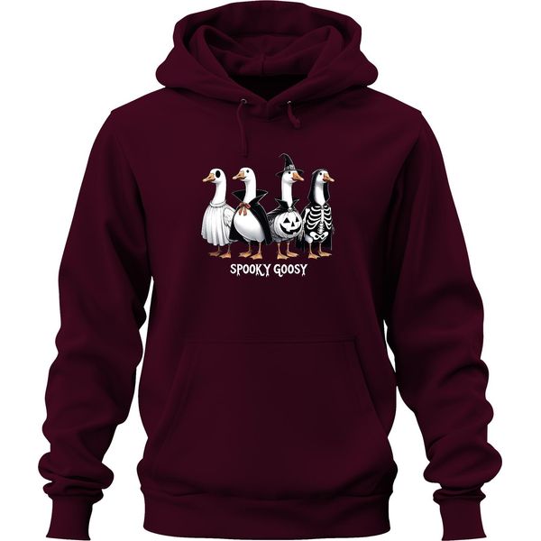 Spooky Goosy Halloween Geese Funny Scary Pumpkin Goose Witch Felpa Con Cappuccio Unisex, Borgogna, Xl-image