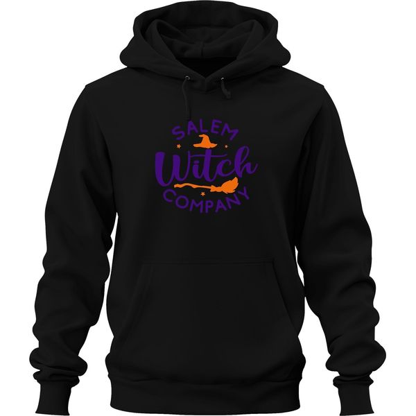 Salem Witch Company Cappello Da Strega Di Halloween Strega Scopa Stelle Vintage Unisex Felpa Con Cappuccio, Nero, L-image