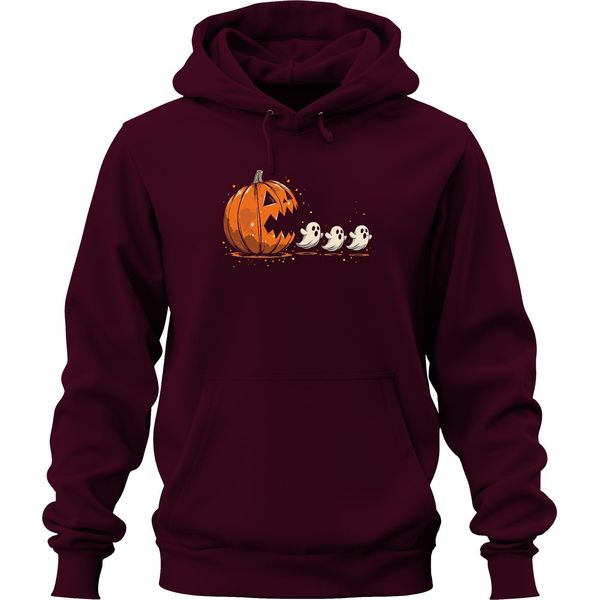 Pac-Man Horror Halloween Zucca Fantasmi Cartoon Carino Spaventoso Unisex Felpa Con Cappuccio, Borgogna, 3XL-image