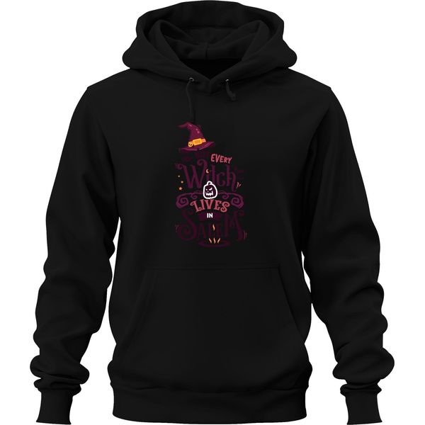 Non Tutte Le Streghe Vivono A Salem Cappello Da Strega Zucca Di Halloween Spaventoso Felpa Con Cappuccio Unisex, Nero, Xxl-image