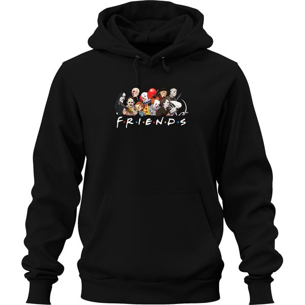 Friends Horror Icons Pennywise Chucky Michael Jason Freddy Fans Felpa Con Cappuccio Unisex, Nero, S-image
