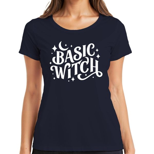 Maglietta Basic Witch Halloween Moon Stars Magical Witch Fan Gothic Donna, Marina, Xxl-image