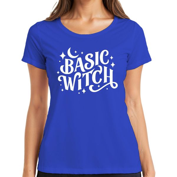 Maglietta Basic Witch Halloween Moon Stars Magical Witch Fan Gothic Donna, Blu, S-image