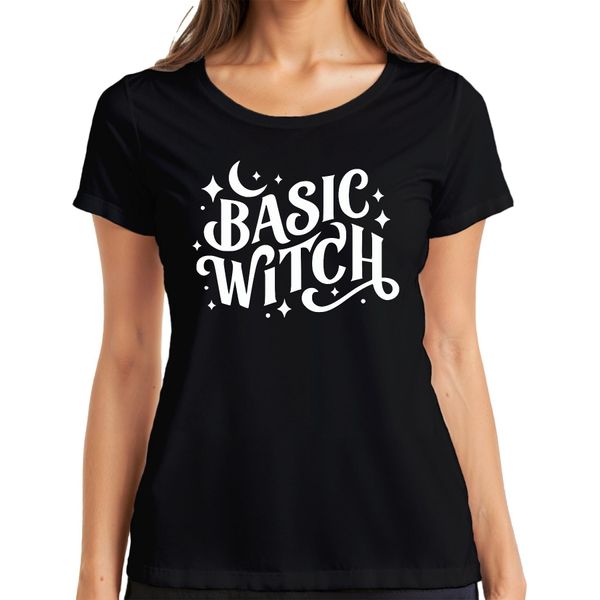 Maglietta Basic Witch Halloween Moon Stars Magical Witch Fan Gothic Donna, Nero, Xxl-image