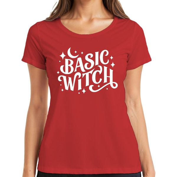 Maglietta Basic Witch Halloween Moon Stars Magical Witch Fan Gothic Donna, Rosso, Xxl-image