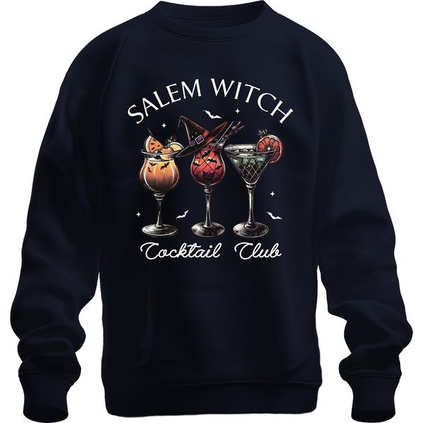 Salem Witch Cocktail Club Halloween Cocktails Fledermaus Gruselig Unisex Felpa Pullover, Navy, 3XL-image