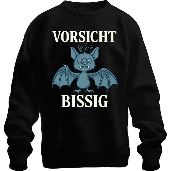 Caution Bitey Bat Halloween Funny Gift Cartoon Unisex Felpa Pullover, Nero, 3XL-image