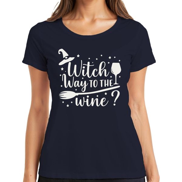 La Strada Delle Streghe Per Il Vino Divertente Maglietta Da Donna Con Regalo Per Le Streghe Di Halloween, Amante Del Vino, Navy, 3XL-image