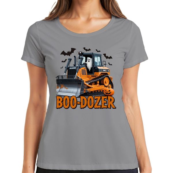 Boo Dozer Halloween Bulldozer Fantasma Zucca Spaventosa Costruzione Maglietta Da Donna Divertente, Grigio, Xxl-image