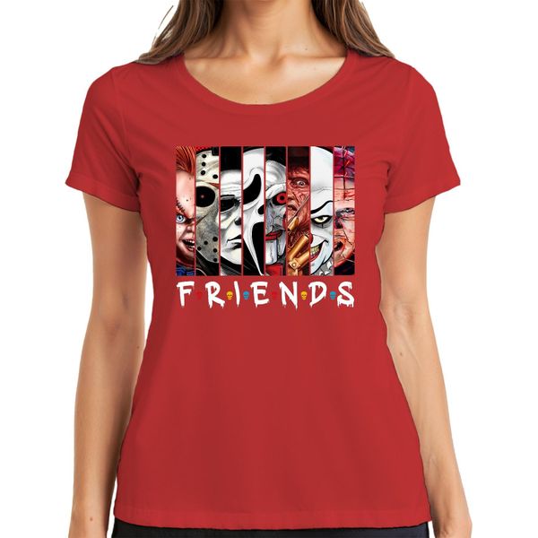 Maglietta Da Donna Friends Horror Icons Jason Michael Pennywise Freddy Chucky Cult, Rosso, 3XL-image
