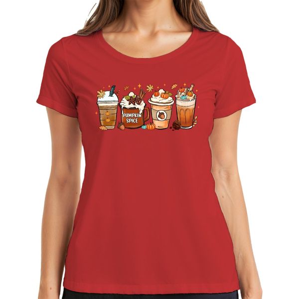 Maglietta Da Donna Pumpkin Spice Pumpkin Latte Autumn Coffee Pumpkin Spice Cinnamon Sticks, Rossa, M-image