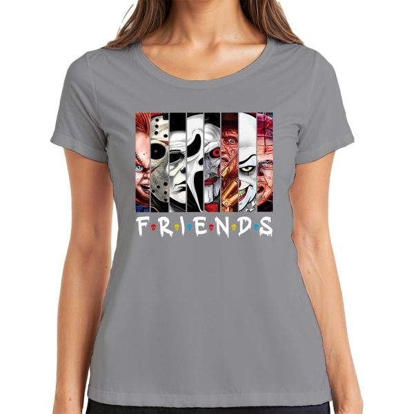 Maglietta Da Donna Friends Horror Icons Jason Michael Pennywise Freddy Chucky Cult, Grigio, 3XL-image