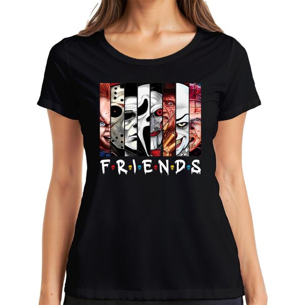 Maglietta Da Donna Friends Horror Icons Jason Michael Pennywise Freddy Chucky Cult, Nera, Xxl-image