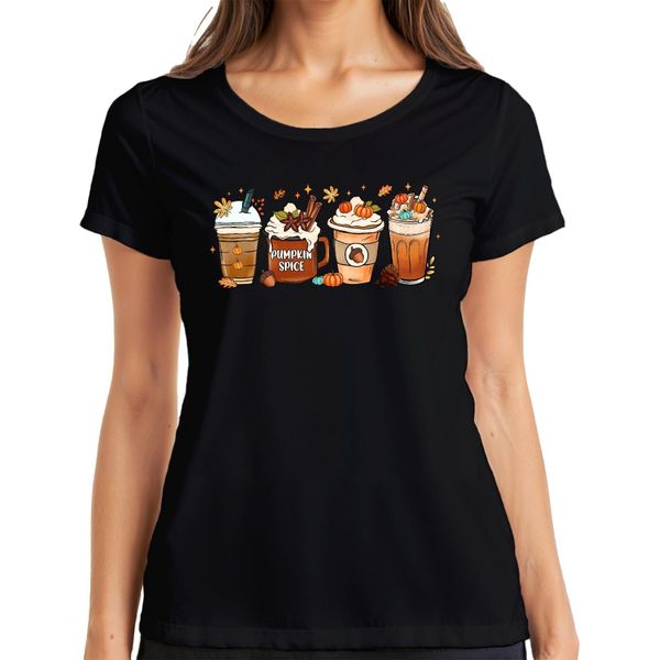 Maglietta Da Donna Pumpkin Spice Pumpkin Latte Autumn Coffee Pumpkin Spice Cinnamon Sticks, Nero, Xxl-image