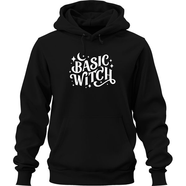 Basic Witch Halloween Moon Stars Magical Witch Fan Gothic Unisex Hoodie Felpa Con Cappuccio, Nero, S-image