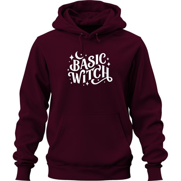 Basic Witch Halloween Moon Stars Magical Witch Fan Gothic Unisex Hoodie Felpa Con Cappuccio, Borgogna, S-image