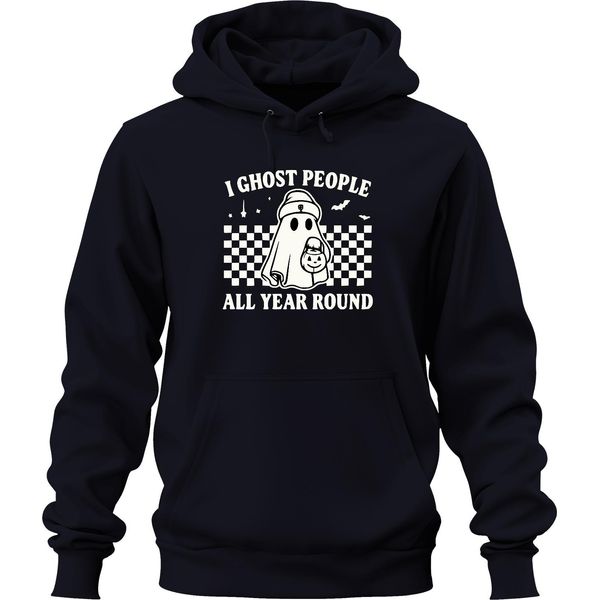 Fantasmi Tutto L'anno Halloween GeisterkostüM Retro Karo Unisex Felpa Con Cappuccio Kapuzenpullover, Navy, M-image