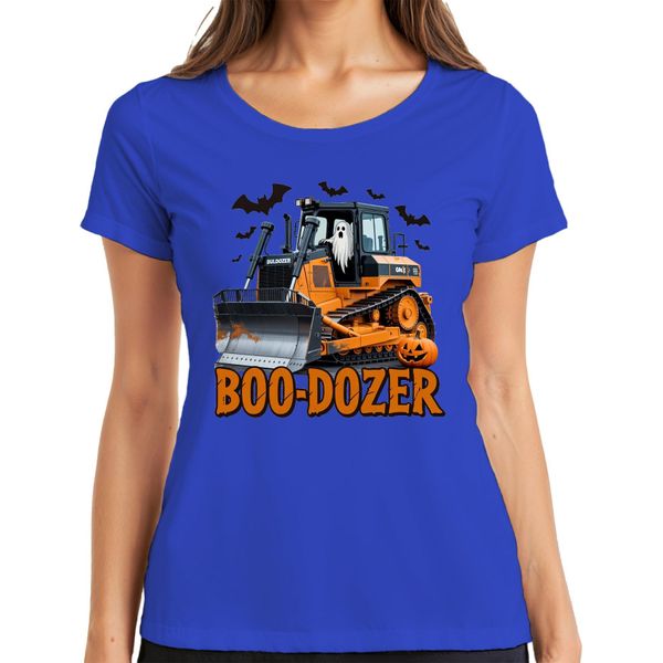 Boo Dozer Halloween Bulldozer Fantasma Zucca Spaventosa Costruzione Maglietta Da Donna Divertente, Blu, M-image
