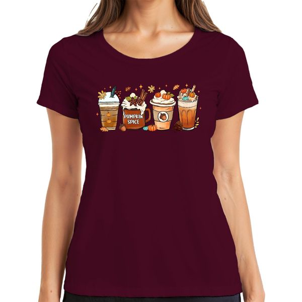Maglietta Da Donna Pumpkin Spice Pumpkin Latte Autumn Coffee Pumpkin Spice Cinnamon Sticks, Bordeaux, Xl-image