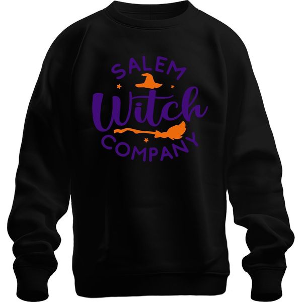 Salem Witch Company Halloween Cappello Strega Scopa Stelle Vintage Unisex Felpa Pullover, Nero, Xl-image