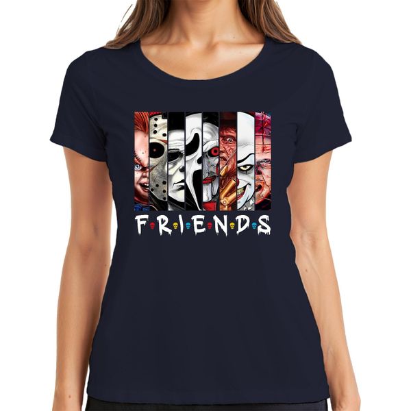 Maglietta Da Donna Friends Horror Icons Jason Michael Pennywise Freddy Chucky Cult, Navy, S-image