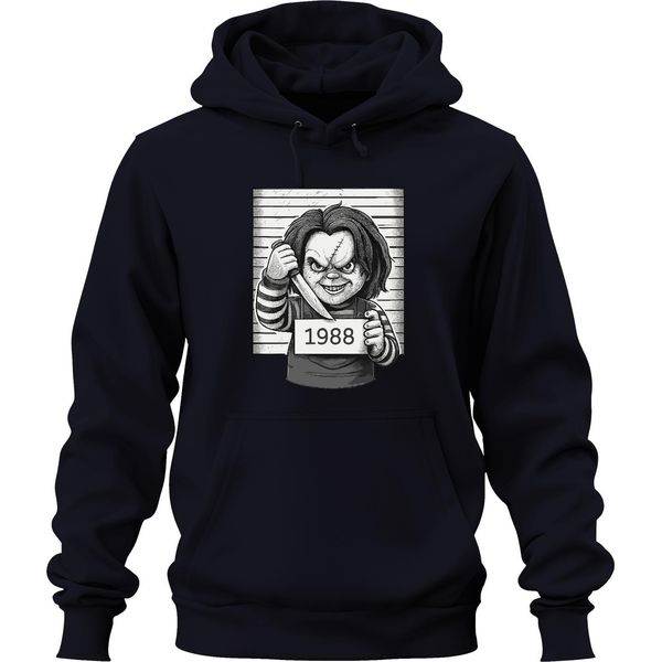 Bambola Assassina Chucky 1988 Horror Polizia Foto Bambola Assassina Cult Unisex Felpa Con Cappuccio, Navy, S-image