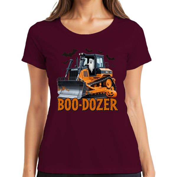 Boo Dozer Halloween Bulldozer Fantasma Zucca Spaventosa Costruzione Maglietta Da Donna Divertente, Bordeaux, 3XL-image