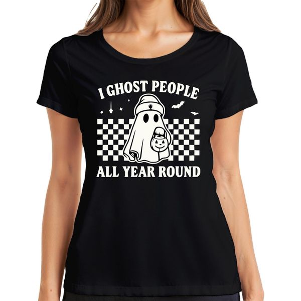Fantasmi Tutto L'anno Halloween GeisterkostüM Retro Karo Damen T-Shirt, Schwarz, M-image