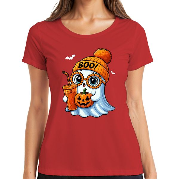 Halloween Boo Fantasma Zucca Sweetorsour Maglietta Da Donna Autunnale Per Bambini, Rosso, L-image