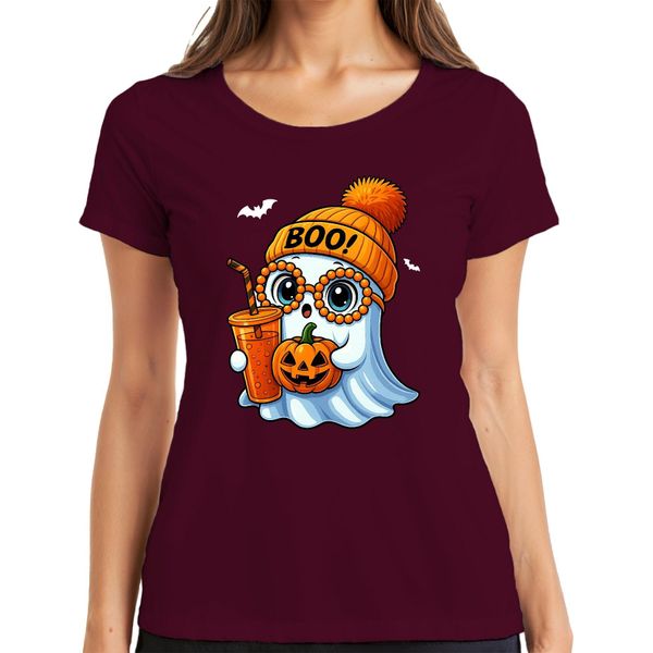 Halloween Boo Fantasma Zucca Sweetorsour Maglietta Da Donna Autunnale Per Bambini, Bordeaux, S-image