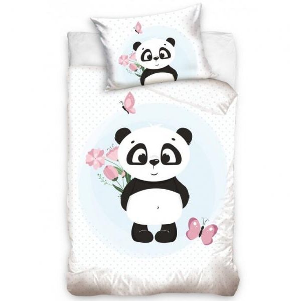 Biancheria Da Letto Per Bambini In Cotone Panda, Carbotex, Bianco/Blu-image