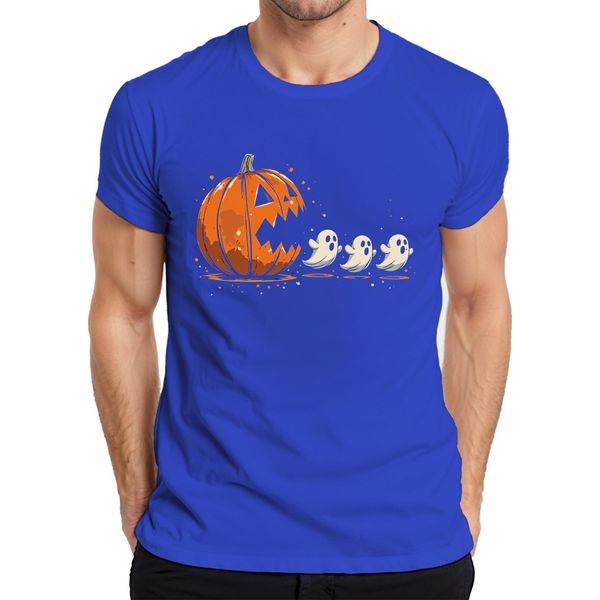 Maglietta Pac-Man Horror Halloween Pumpkin Ghosts Cartoon Cute Scary Uomo, Blu, Xl-image