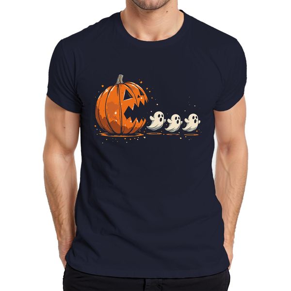 Maglietta Pac-Man Horror Halloween Pumpkin Ghosts Cartoon Cute Scary Uomo, Navy, Xl-image
