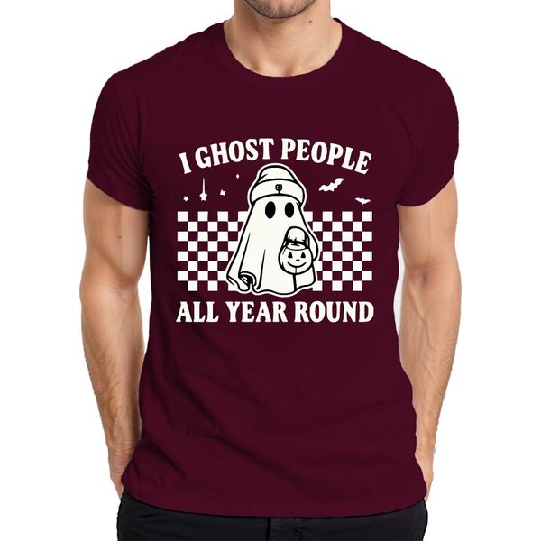 Fantasmi Tutto L'anno Halloween GeisterkostüM Retro Karo Herren T-Shirt, Borgogna, M-image