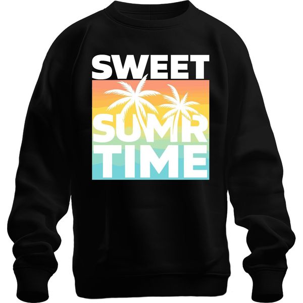 Sweet Summer Time Palm Trees Sunset Beach Holiday Retro Unisex Felpa Pullover, Nero, Xl-image