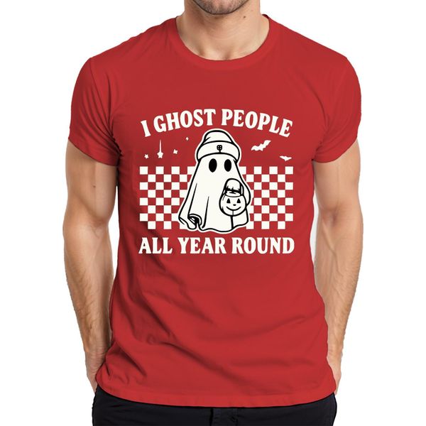 Fantasmi Tutto L'anno Halloween GeisterkostüM Retro Karo Herren T-Shirt, Rot, M-image