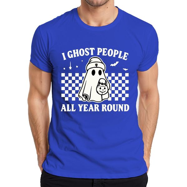 Fantasmi Tutto L'anno Halloween GeisterkostüM Retro Karo Herren T-Shirt, Blau, L-image
